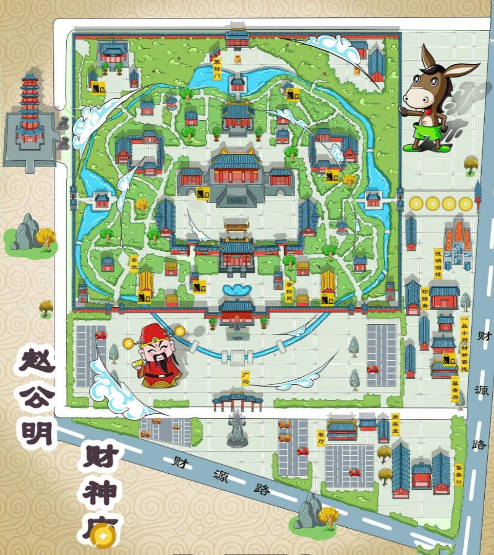 木鱼镇寺庙类手绘地图